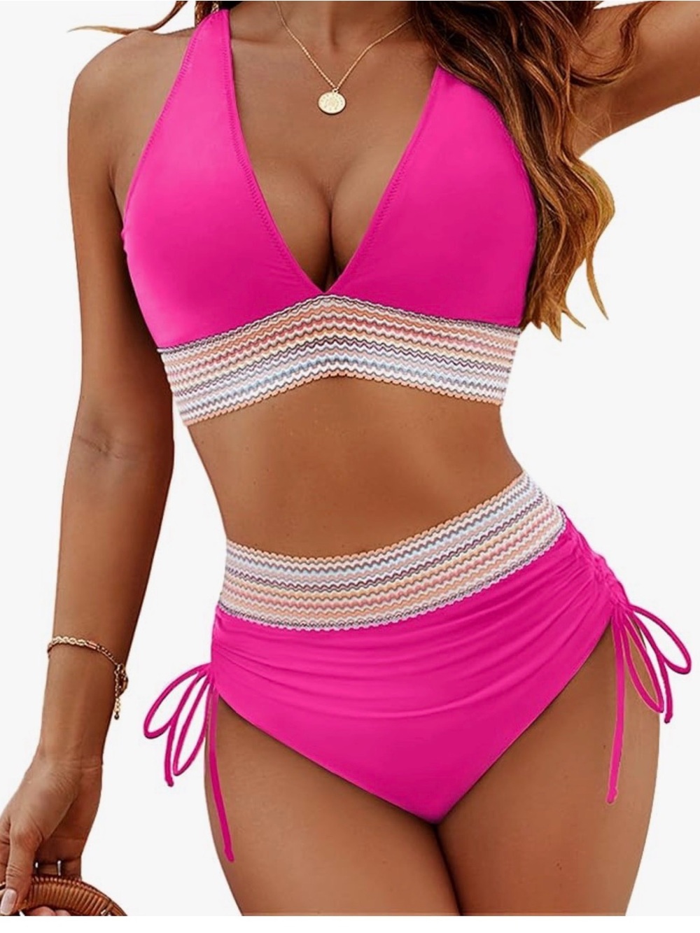 Blooming Jelly Women’s High-Waist Medium bikini with Tummy Control- Hot Pink